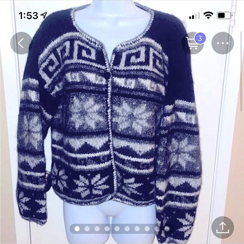 Peruvian Trading Co black and grey wool cardigan M